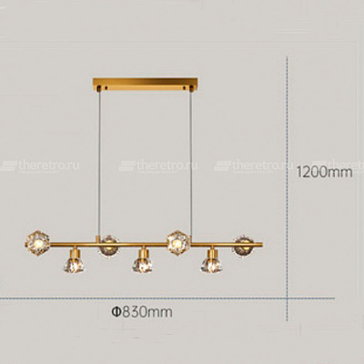 Реечный светильник с кристальными плафонами в форме алмазов на металлической рейке KENDRA 9 плафонов золото  фото 1